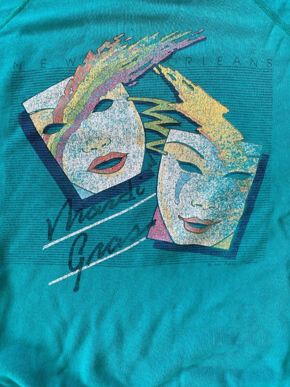 Vintage Green 80s New Orleans Mardis Gras Sweatshirt Womens Rad! Large - Picture 4 of 9